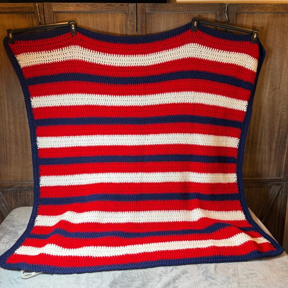 other Other - Handmade Crochet Afghan Throw Blanket Red White Blue Patriotic Americana 48 x 48